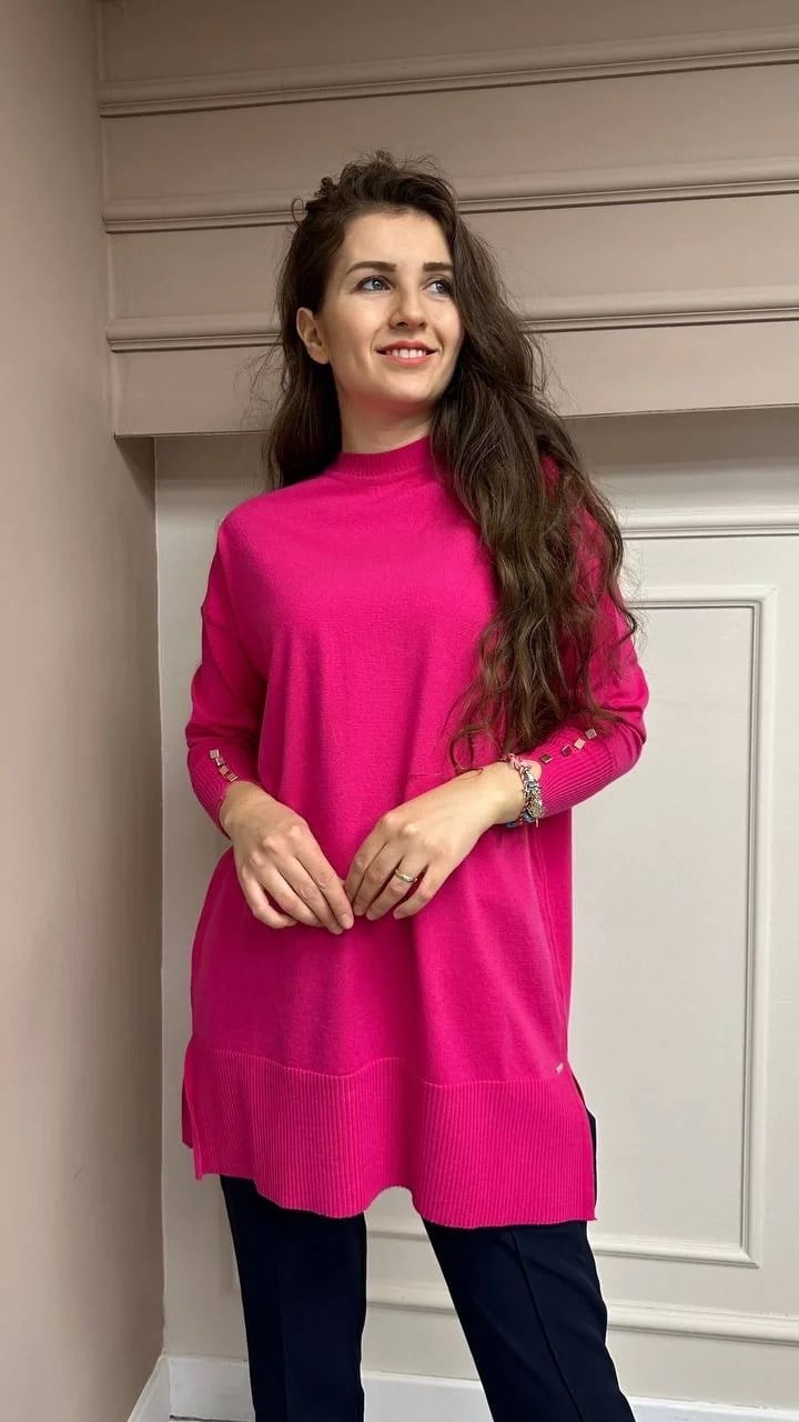 İnvee 6882 Fuşya Bilek Detaylı Triko