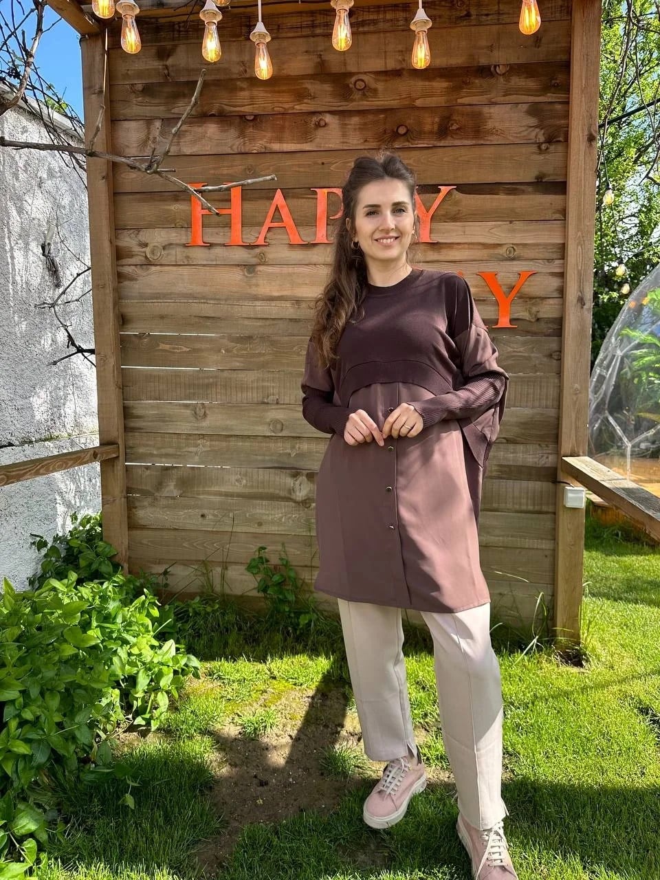 İnvee 6883 Kahve Eteği Gömlek Detaylı Triko