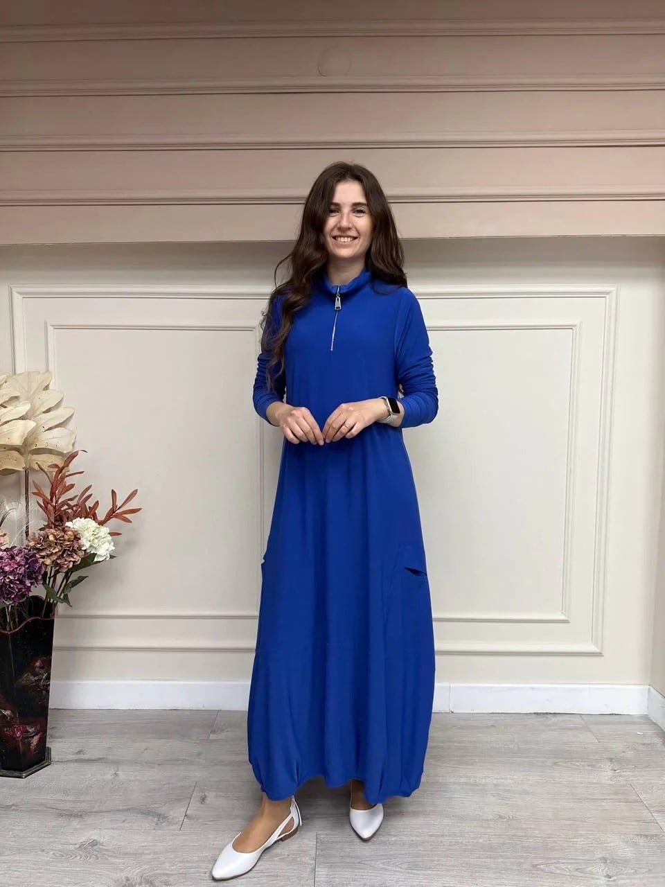 İnvee 6886 Sax Sandy Kumaş Elbise