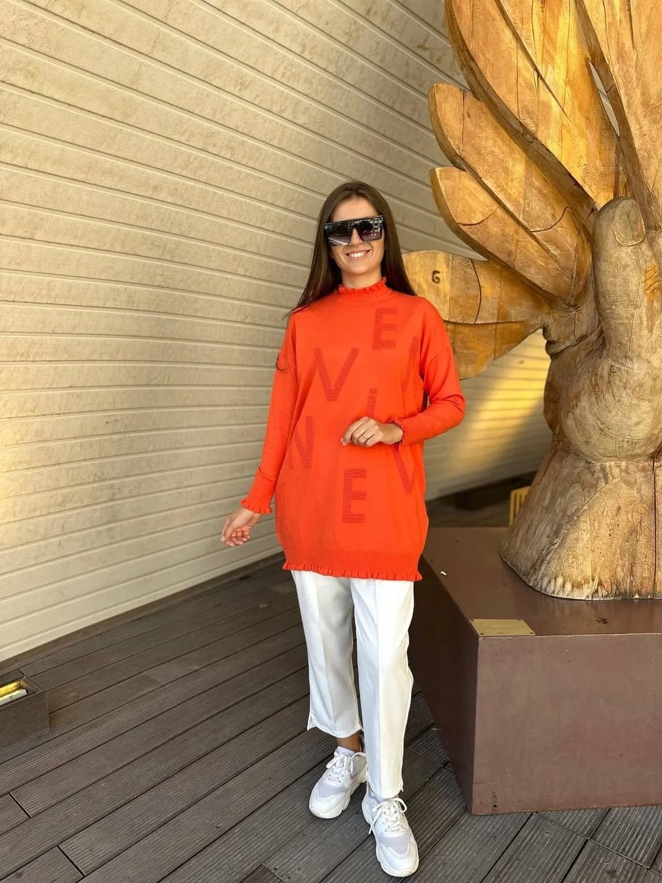 İnvee 6890 Oranj Baskılı Triko Tunik
