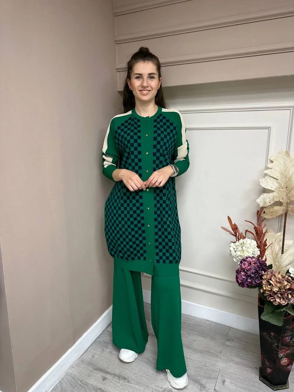 İnvee 6891 Benetton Küp Desenli Triko Hırka