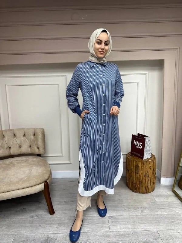 İnvee 6895 Lacivert Beyaz Çizgili Kap