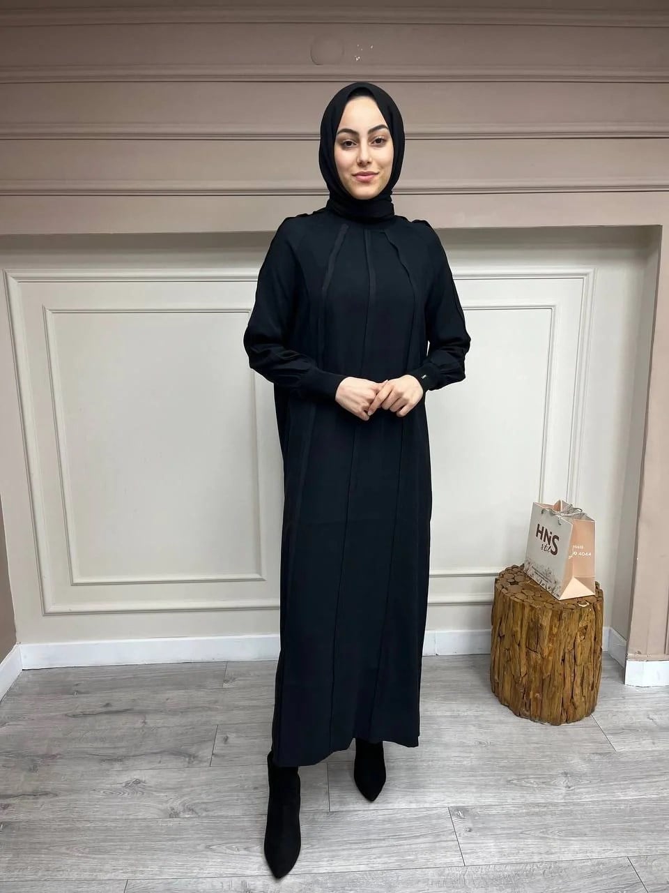 İnvee 6936 Siyah Şerit Detaylı Elbise
