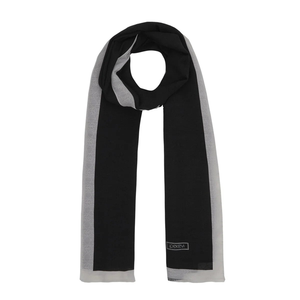 İpekevi 04356 Siyah Beyaz Dört Mevsim Monogram Şal