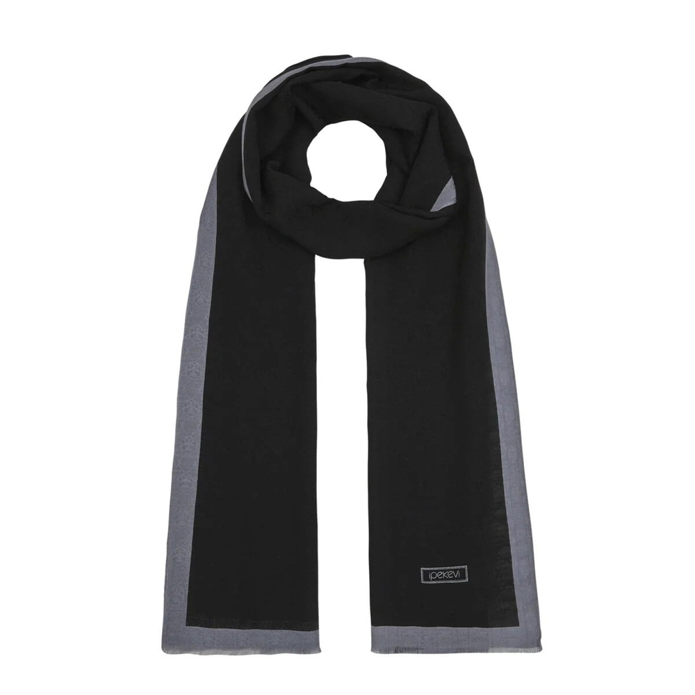 İpekevi 04356 Siyah Gri Dört Mevsim Monogram Şal