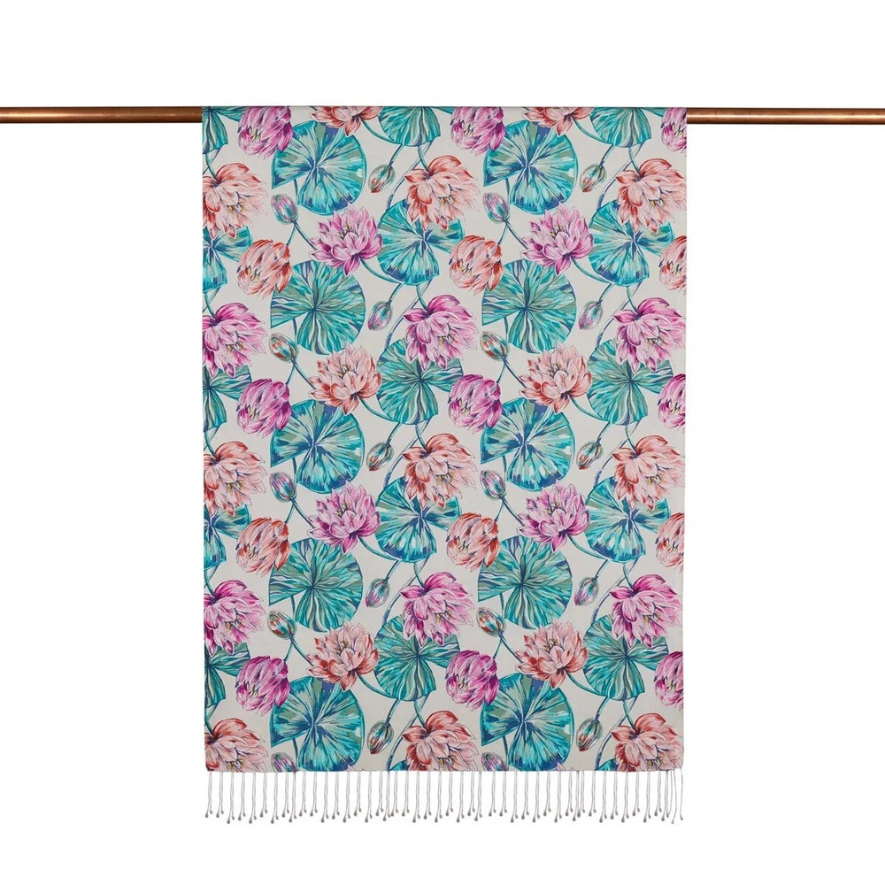 İpekevi 07798 Pembe Lotus Desenli İpek Şal