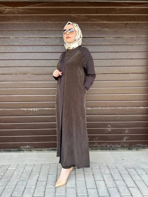 Miss Dalida T26Y-9000 Kakao Triko Detaylı V Yaka Cupro Kap