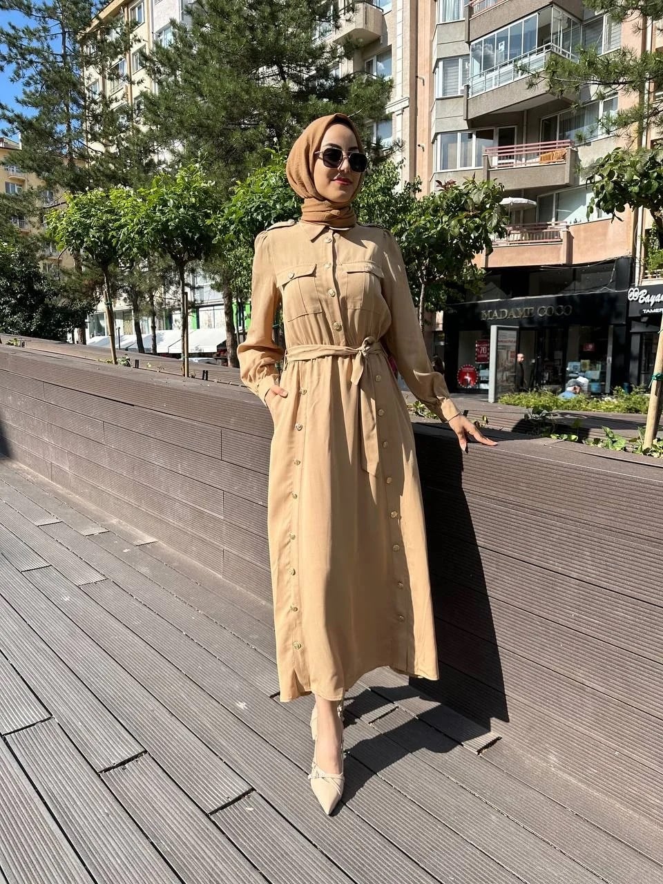 Missemramiss E4320 Camel Düğme Detaylı Elbise