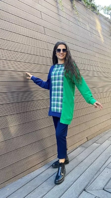 Missemramiss S3710 Lacivert-Benetton Önü Kareli Sweat