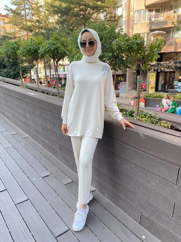 Missemramiss T4466 Bej Palmiye Detaylı Takım