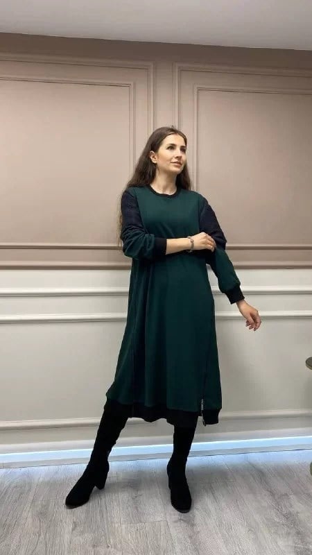 Misswhence 32008 Zümrüt Kolları Büzgülü Tunik