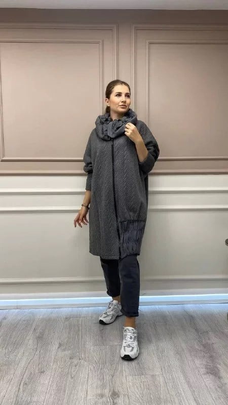 Misswhence 32416 Gri Fermuarlı Kap