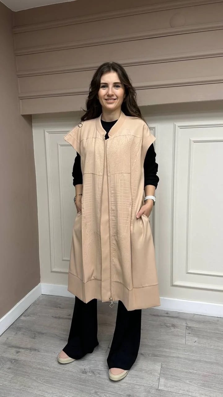 Misswhence 33701 Kayısı Desenli Fermuar Detaylı Yelek