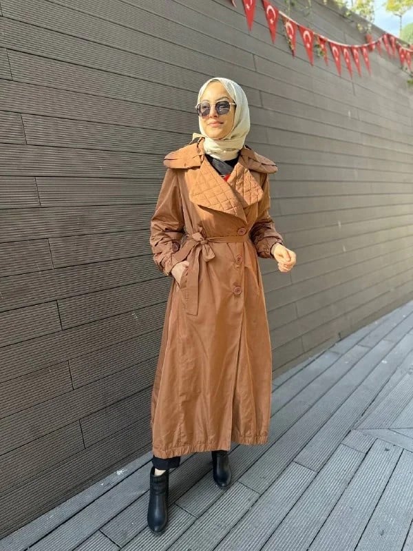 Misswhence 34515 Bakır Yakası Kapitone Trençkot