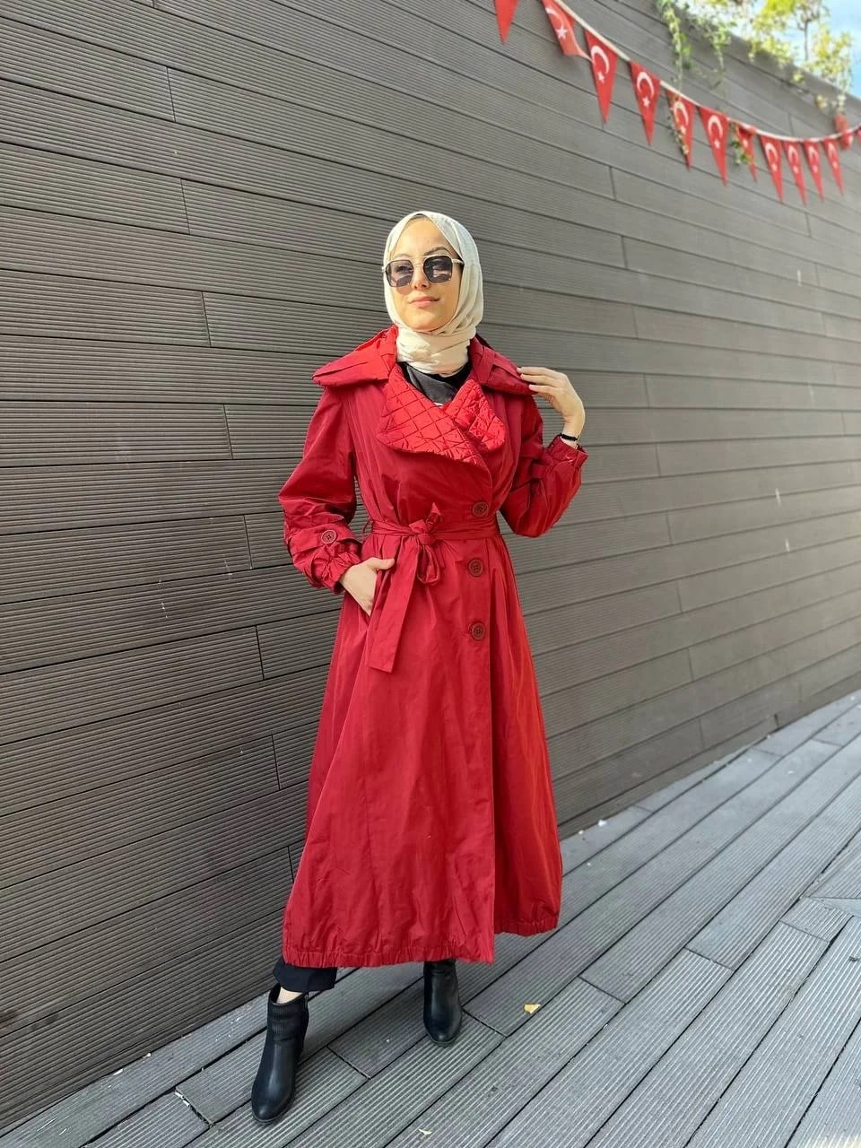 Misswhence 34515 Bordo Yakası Kapitone Trençkot
