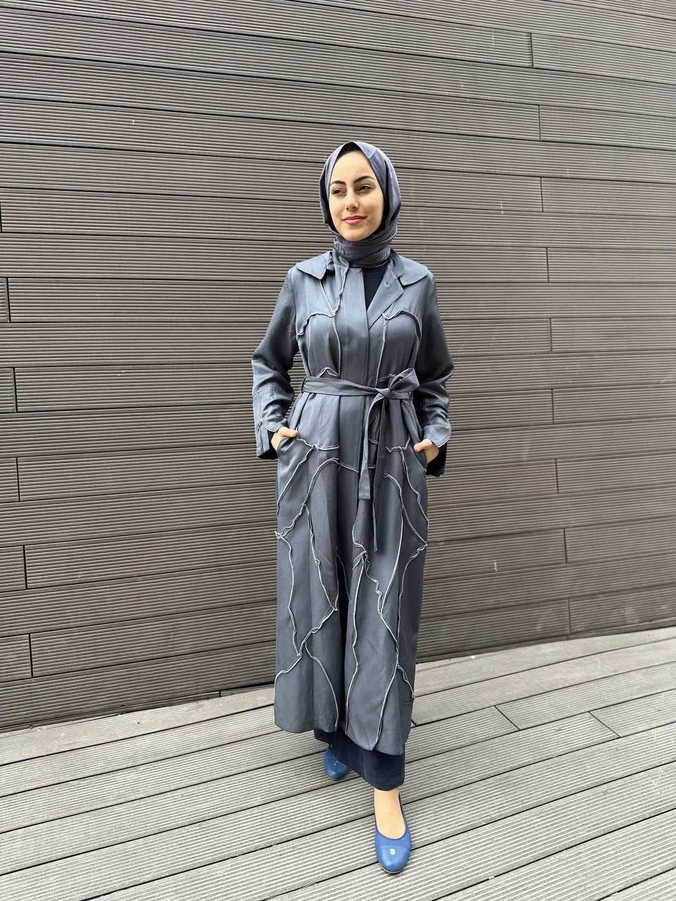 Misswhence 35507 Gri Ters Dikişli İpek Keten Kap