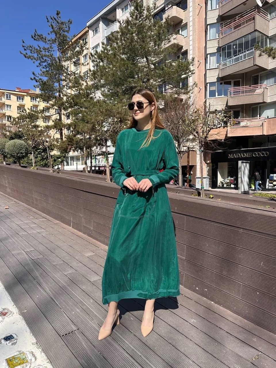 Misswhence 37838 Yeşil Etek Ucu Detaylı Elbise