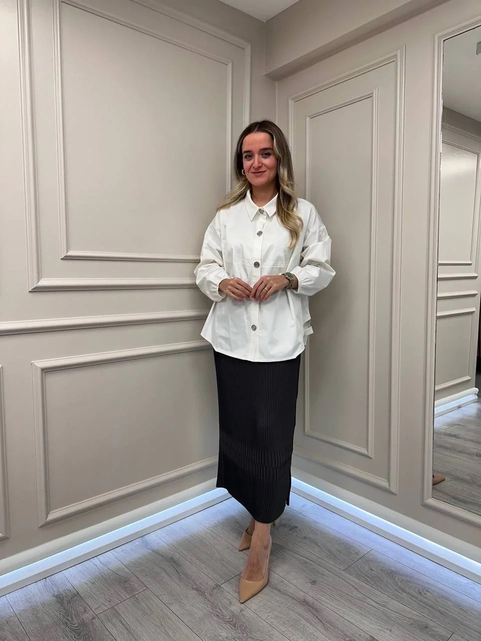 Misswhence 38031 Beyaz Dikiş Detaylı Tunik