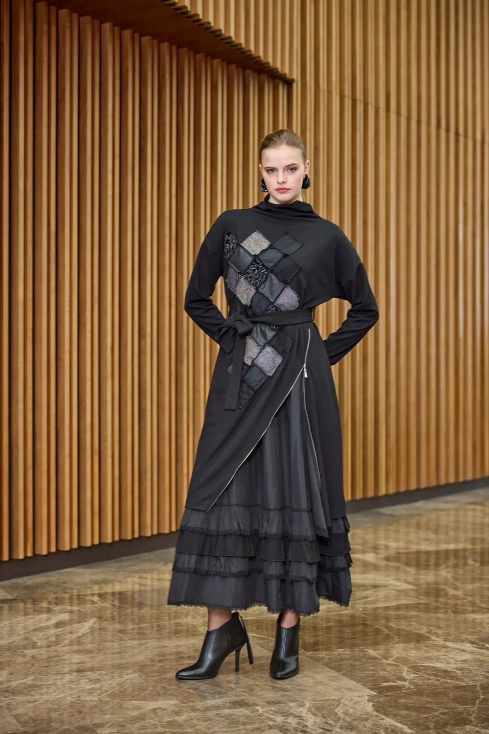 Misswhence 38808 Siyah Patchwork İkili Elbise