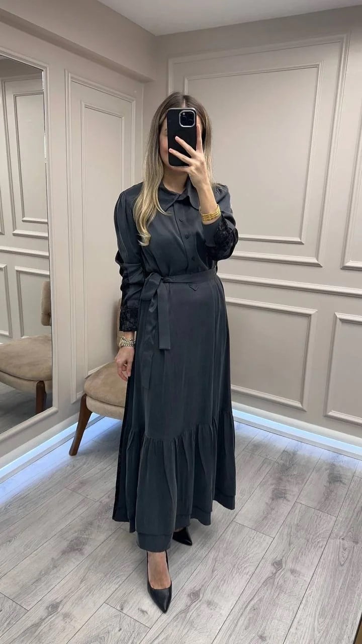 Misswhence 38827 Gri Arkası Desenli Elbise