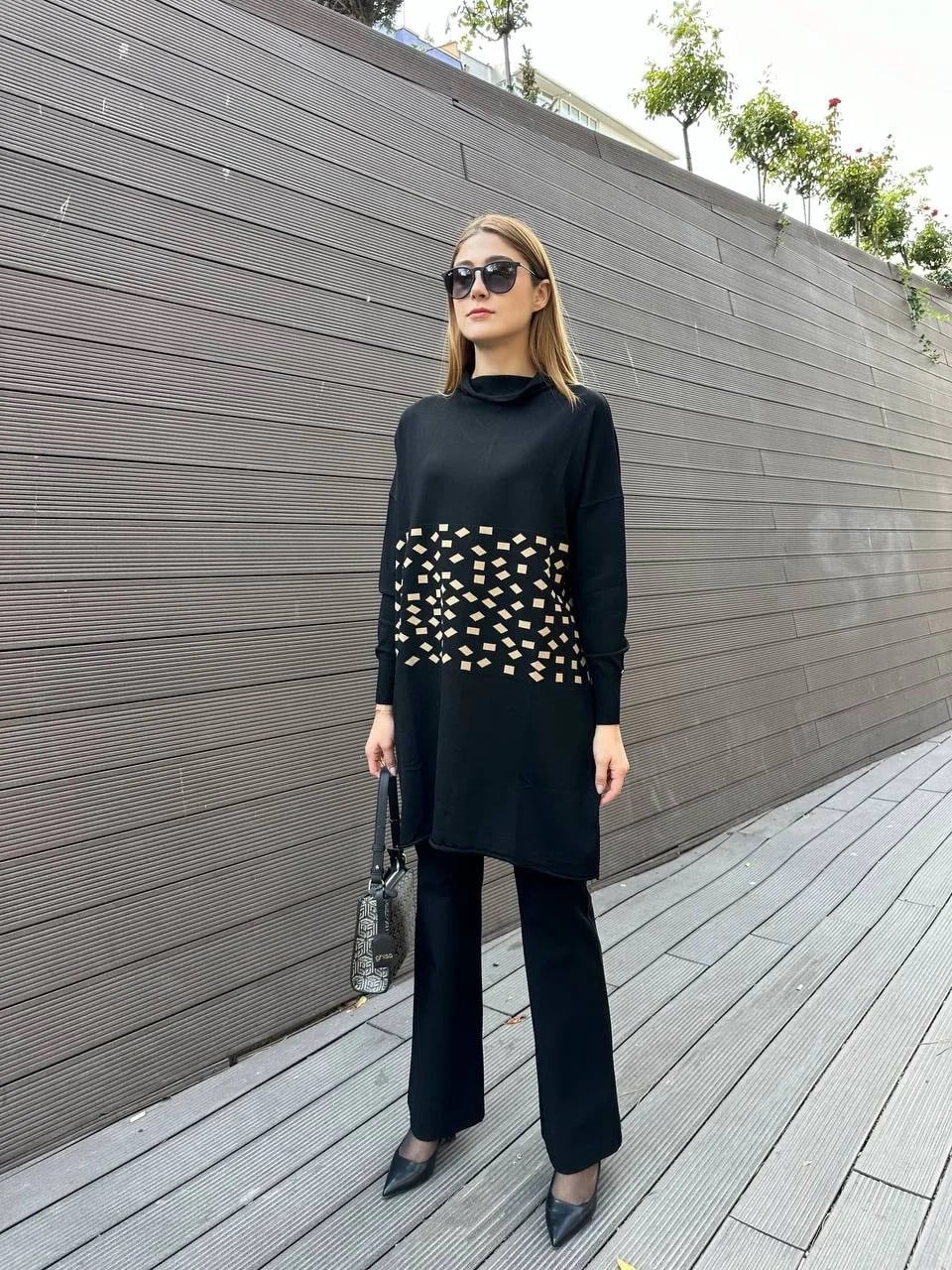 Misswhence MİSS 242 Camel Triko Damalı Tunik