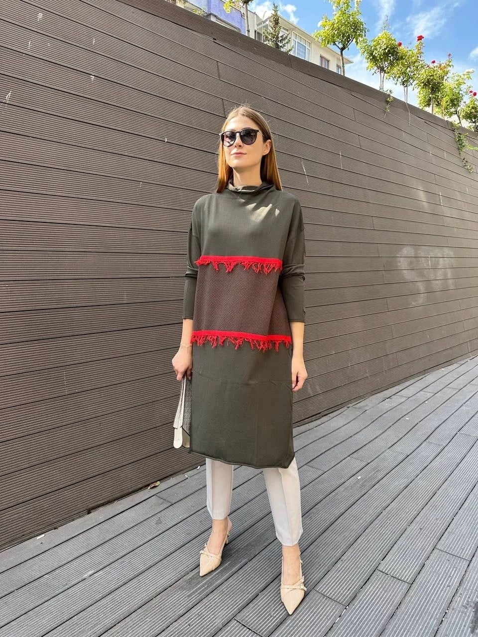 Misswhence MİSS 248 Haki Ara Boy Triko Tunik