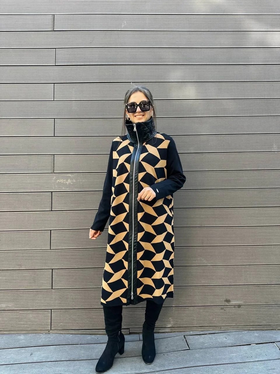 Misswhence MİSS217 Camel Deri Detaylı Triko Kap