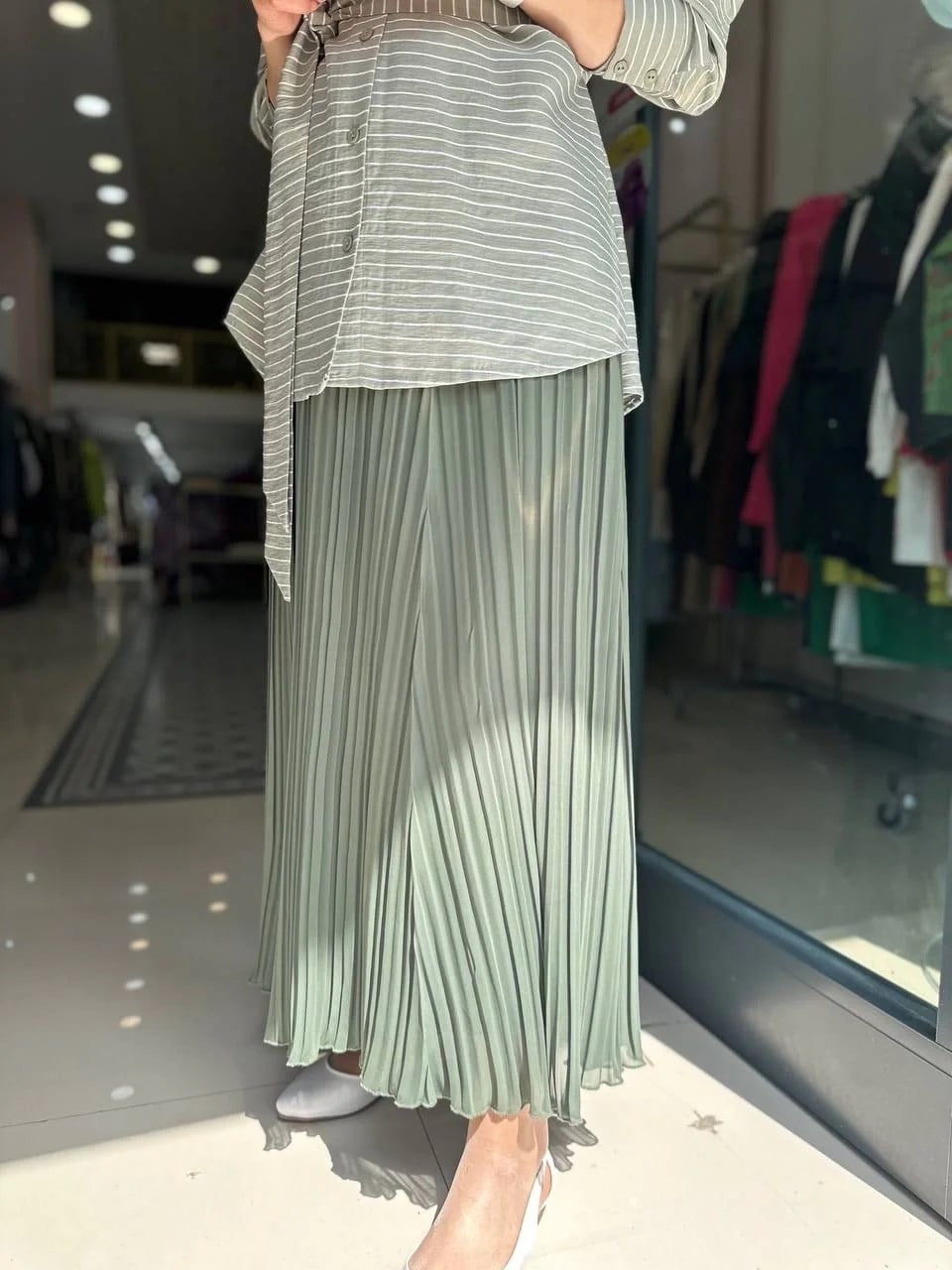 Noi 43424 Haki Şifon Pilise Etek
