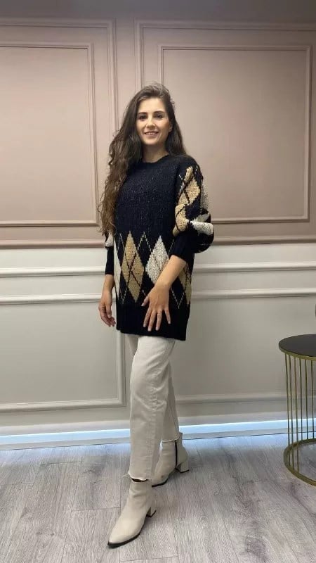 Noi 43701 Siyah Baklava Desen Kazak