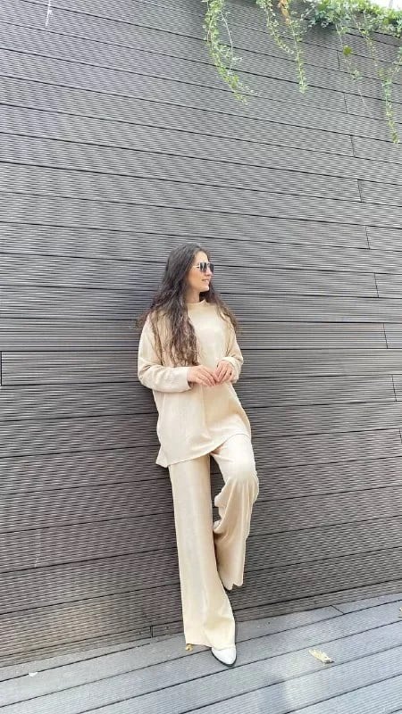 Noi 43711 Bej Yarısı Çizgisel Örgü Triko Bluz