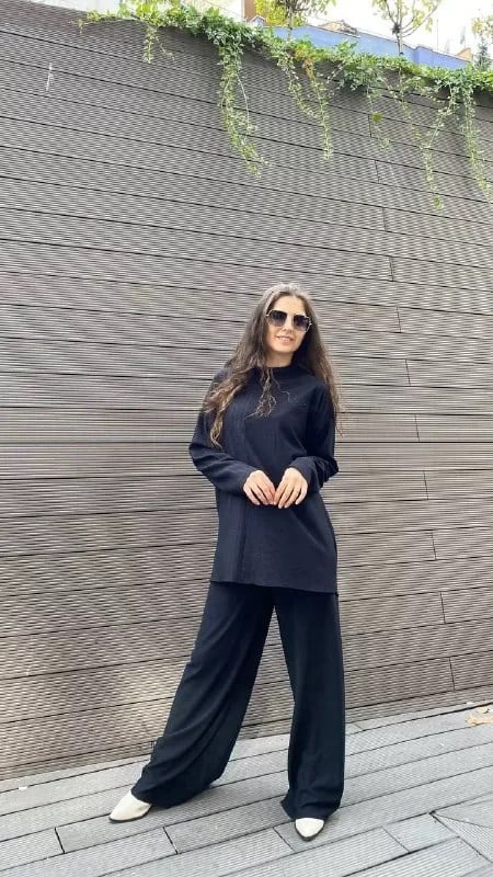 Noi 43711 Siyah Yarısı Çizgisel Örgü Triko Bluz