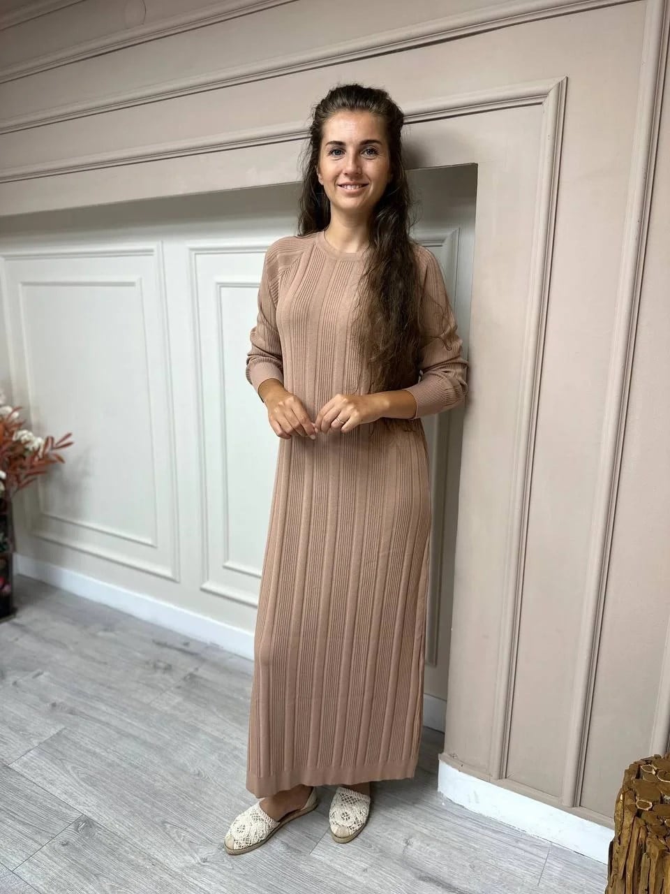 Nuss Triko 23K-401ELB Mocha Şeritli Triko Elbise