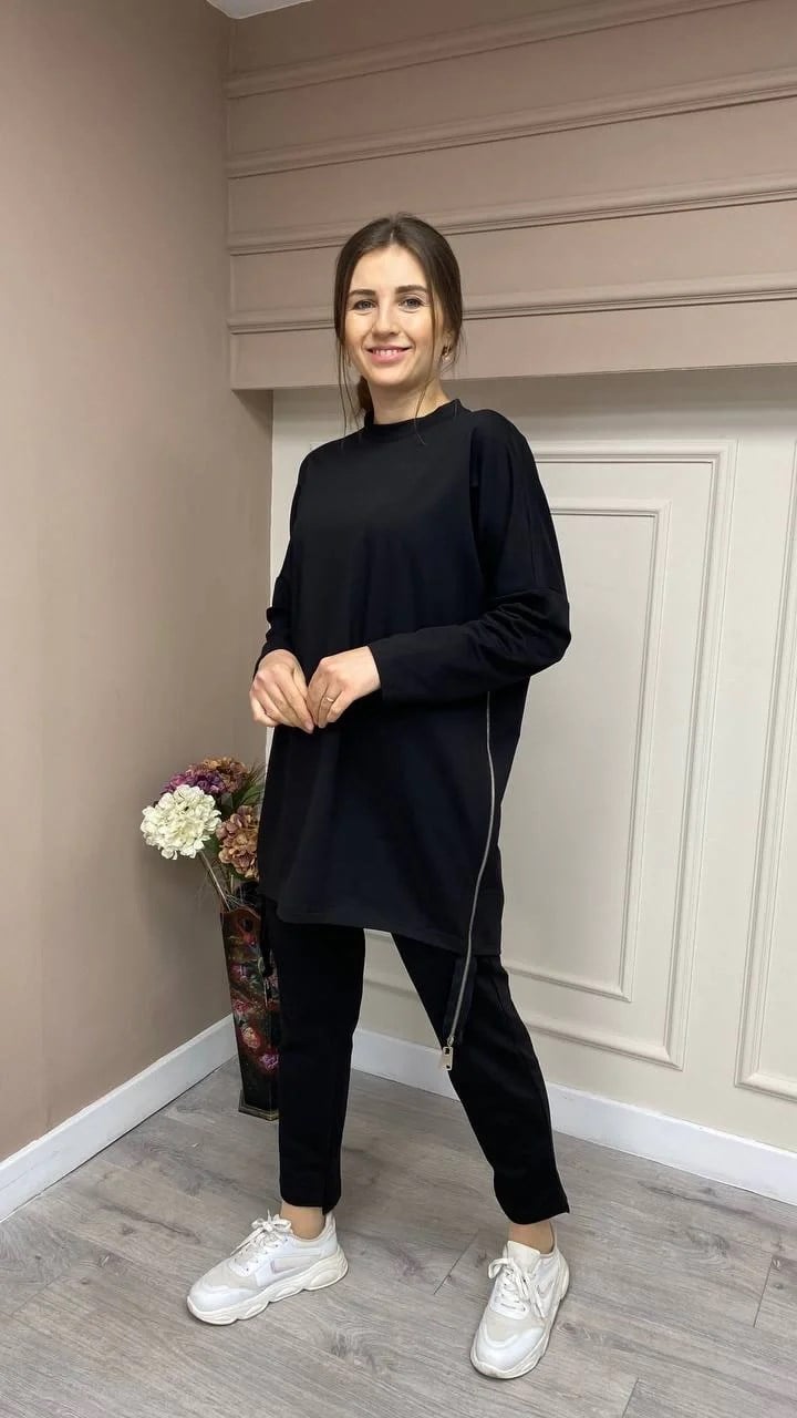 Nuss Triko 23Y1009 Siyah Fermuar Detaylı Spor Takım