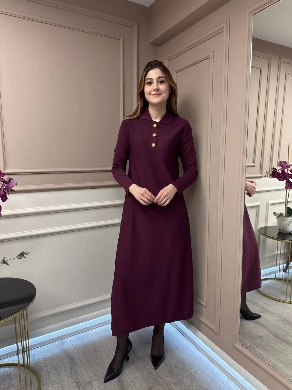 Nuss Triko 25Y1422 Bordo Elbise