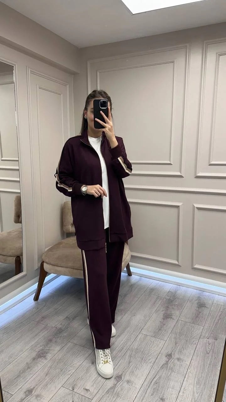 Nuss Triko 26K1039 Bordo Yanları Şerit Detaylı Takım