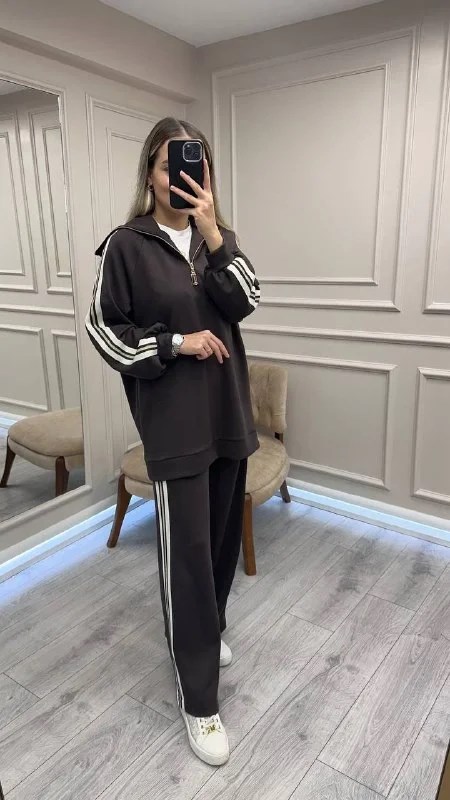Nuss Triko 26K1041 Kahve Yakası Fermuarlı Takım