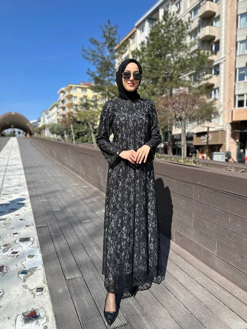 Qeffa Q149 Siyah Dantel Ferace