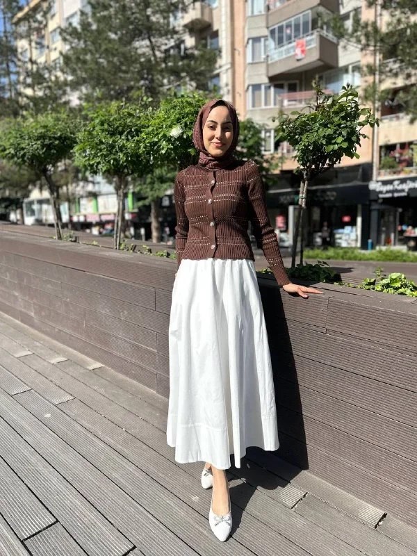 Qooq 24SS699 Kahve Triko Hırka