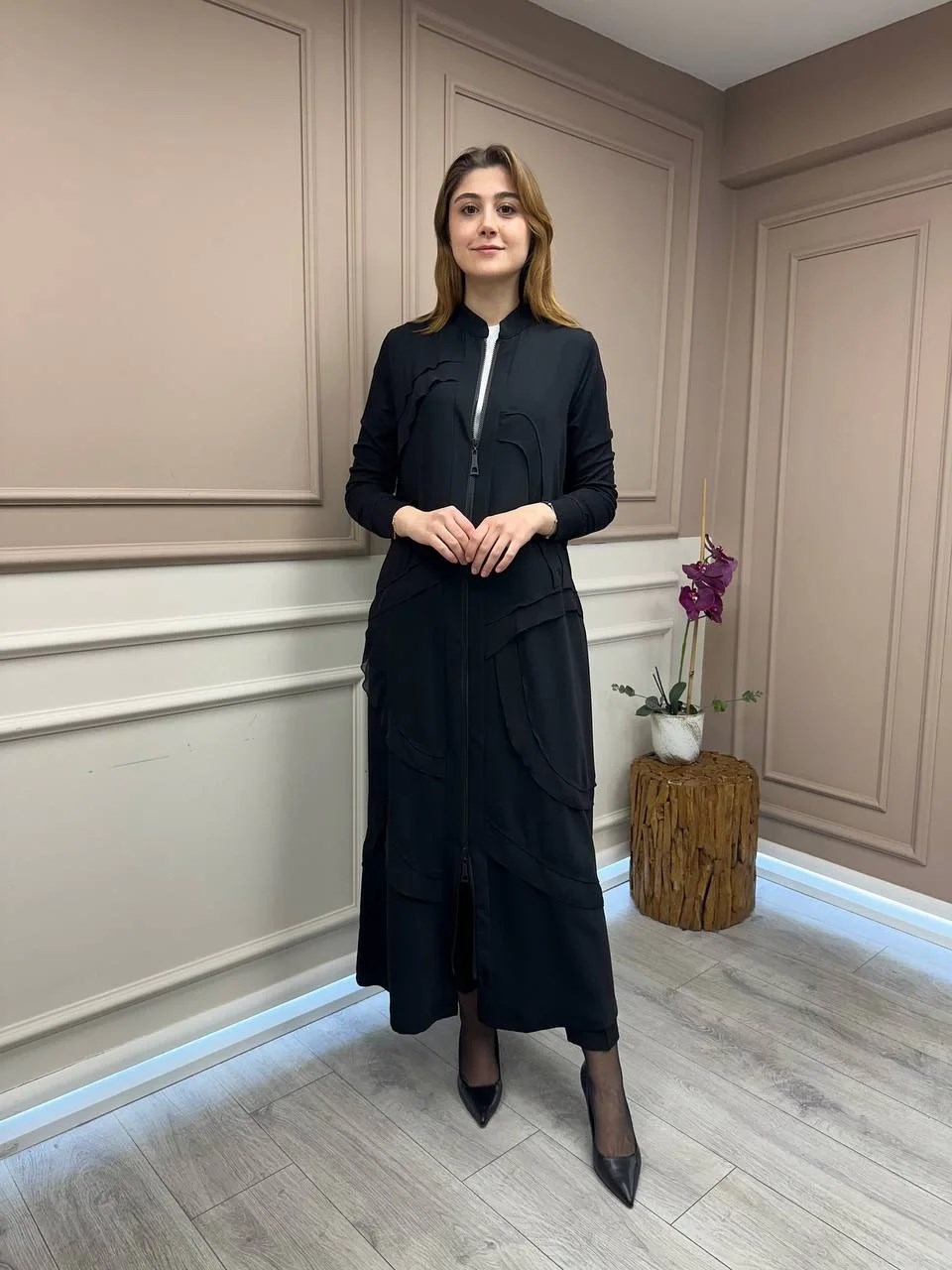 RedShow 25095 Siyah Şifon Kumaş Detaylı Ferace