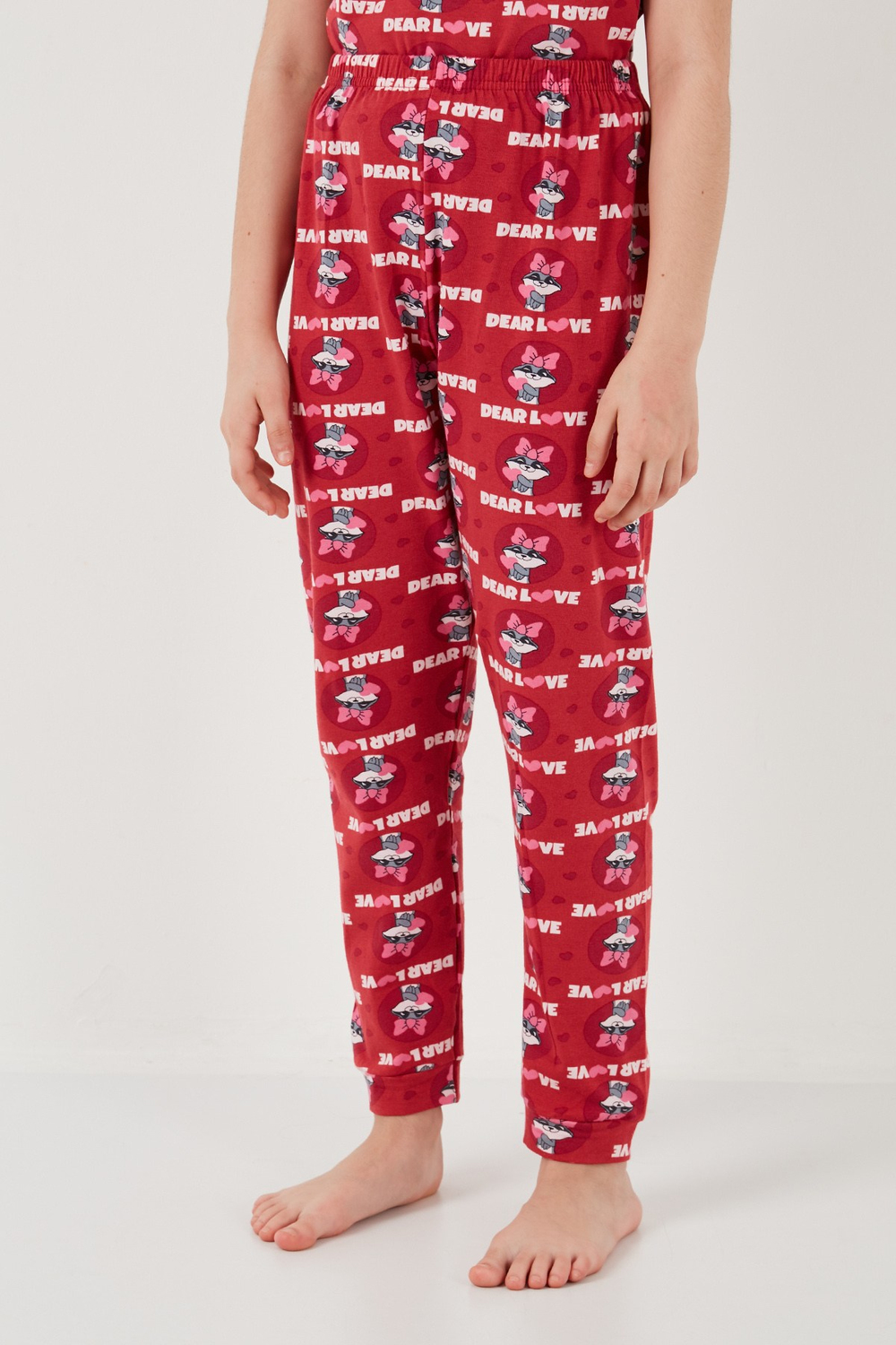 % 100 Pamuk Bisiklet Yaka Kısa Kollu Kız Çocuk Pijama Takımı 6651004 KIRMIZI