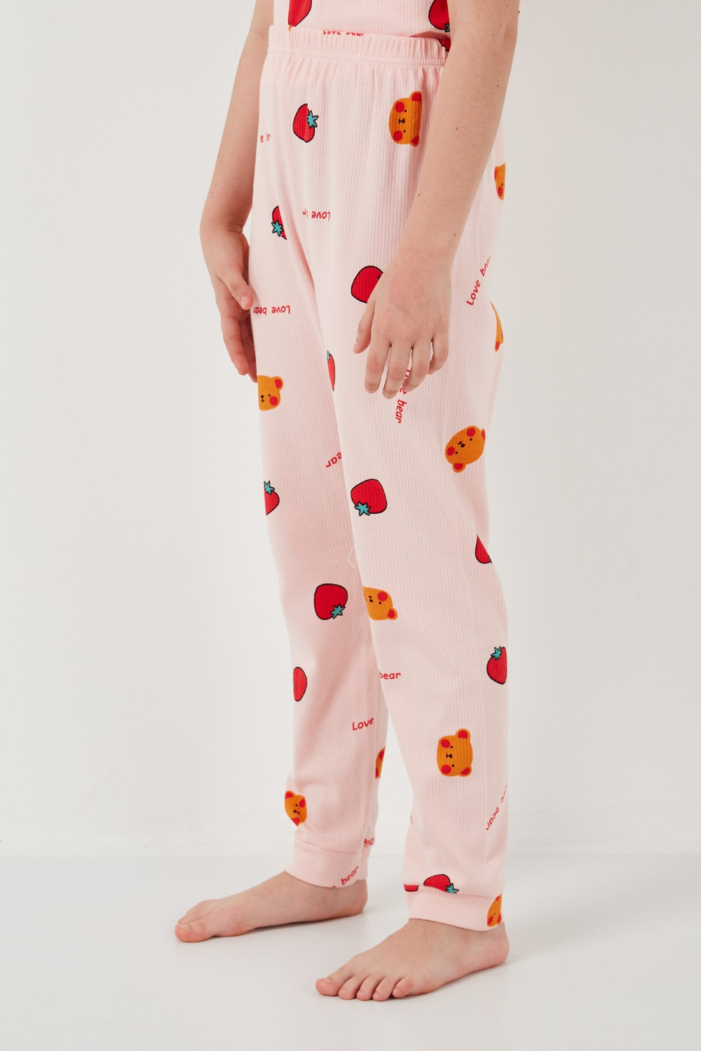 % 100 Pamuk Bisiklet Yaka Kısa Kollu Kız Çocuk Pijama Takımı 6651002 PEMBE