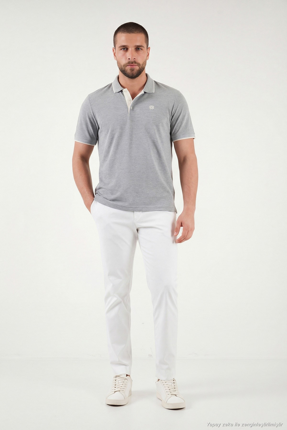 % 100 Pamuk Düğmeli Regular Fit Erkek Polo Yaka T Shirt 5902118 GRİ MELANJ