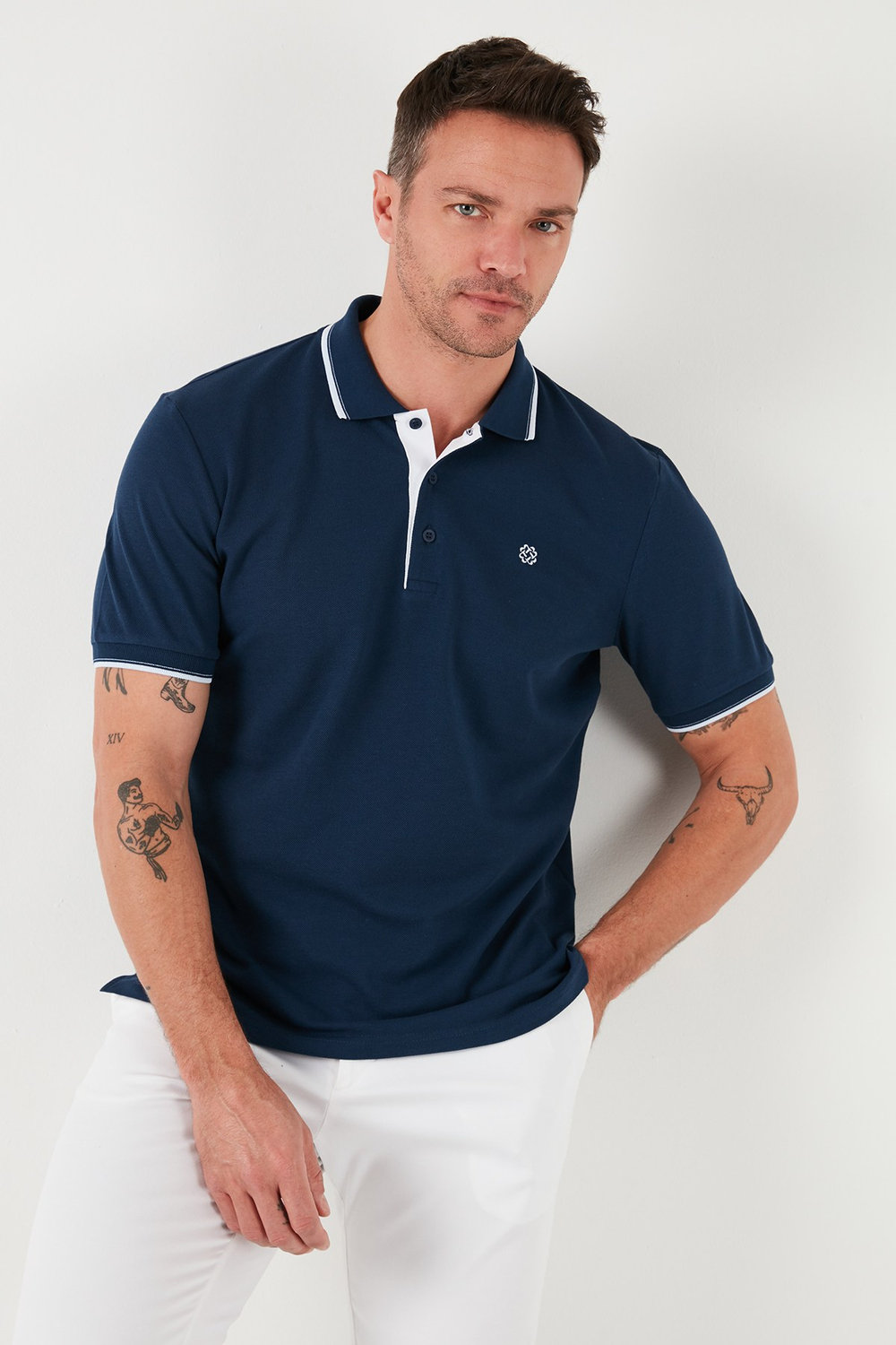 % 100 Pamuk Düğmeli Regular Fit Erkek Polo Yaka T Shirt 5902118 İNDİGO
