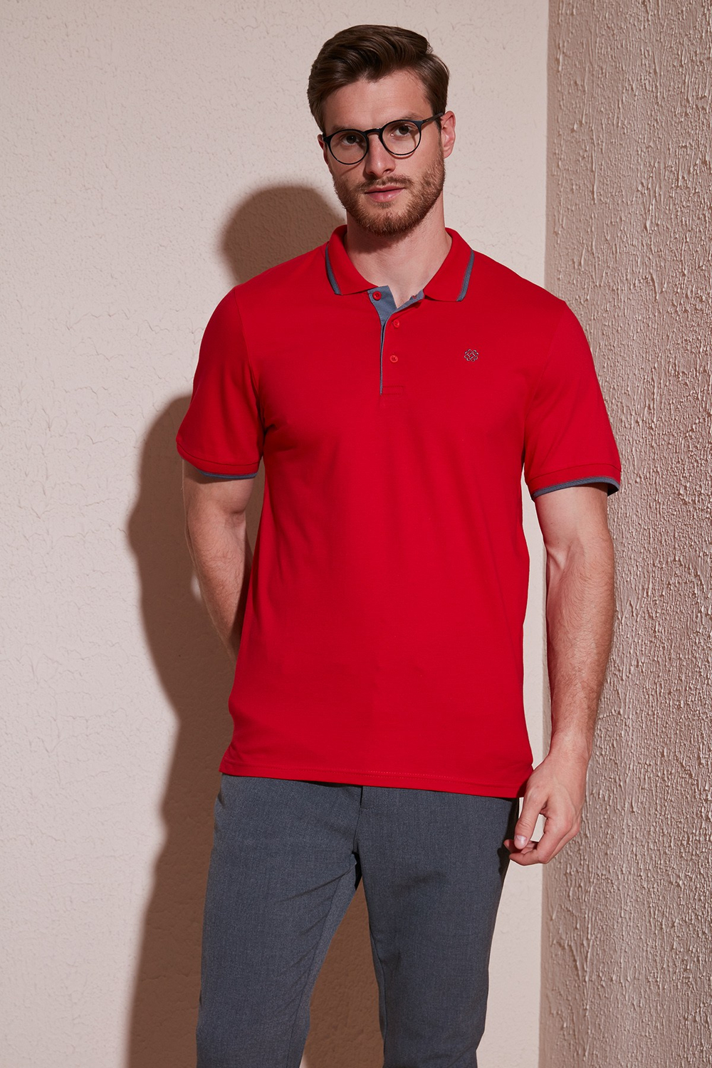 % 100 Pamuk Düğmeli Regular Fit Erkek Polo Yaka T Shirt 5902118 KIRMIZI