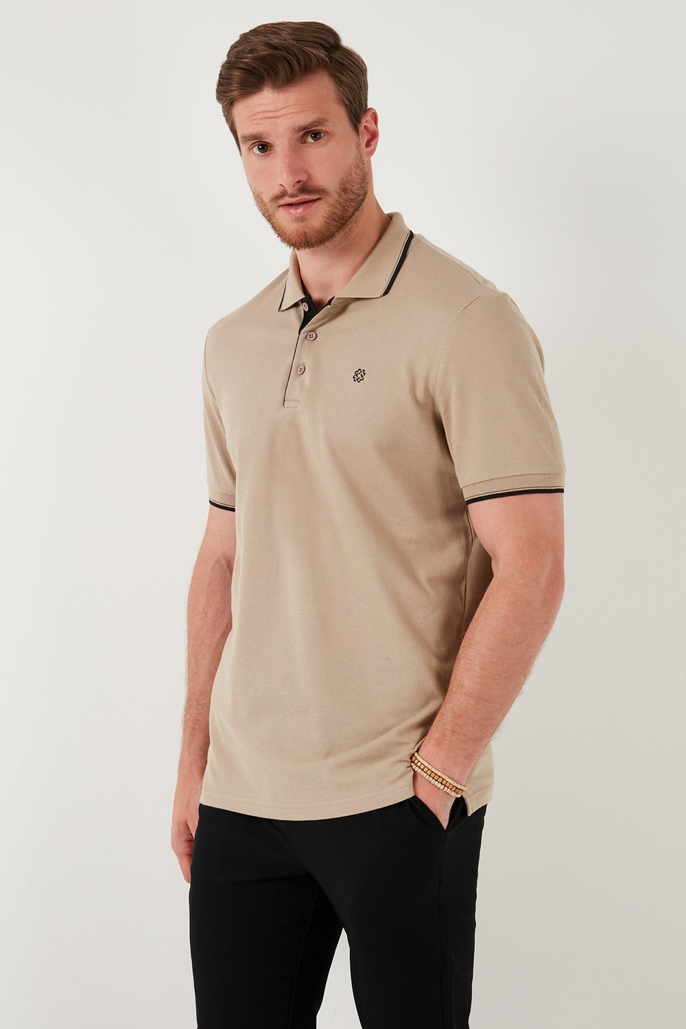% 100 Pamuk Düğmeli Regular Fit Erkek Polo Yaka T Shirt 5902118 VİZON
