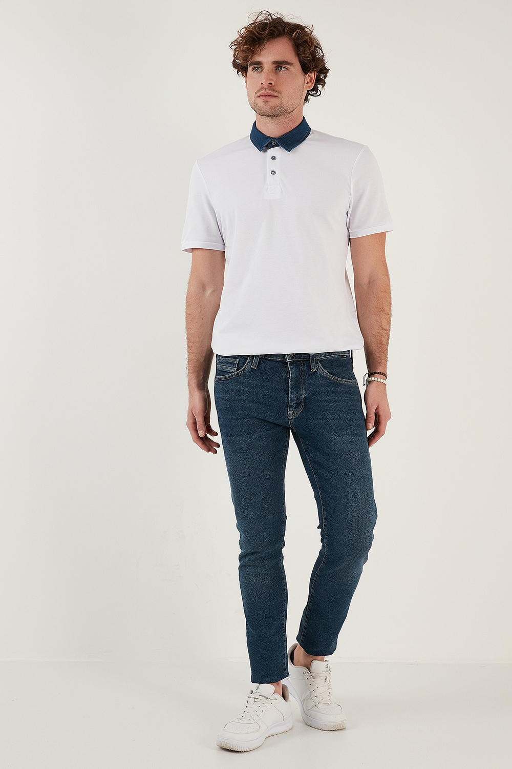 % 100 Pamuk Düğmeli Regular Fit Erkek Polo Yaka T Shirt 5902134 BEYAZ