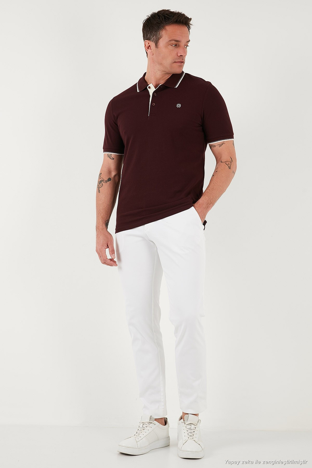 % 100 Pamuk Düğmeli Regular Fit Erkek Polo Yaka T Shirt 5902118 Vişne-Beyaz