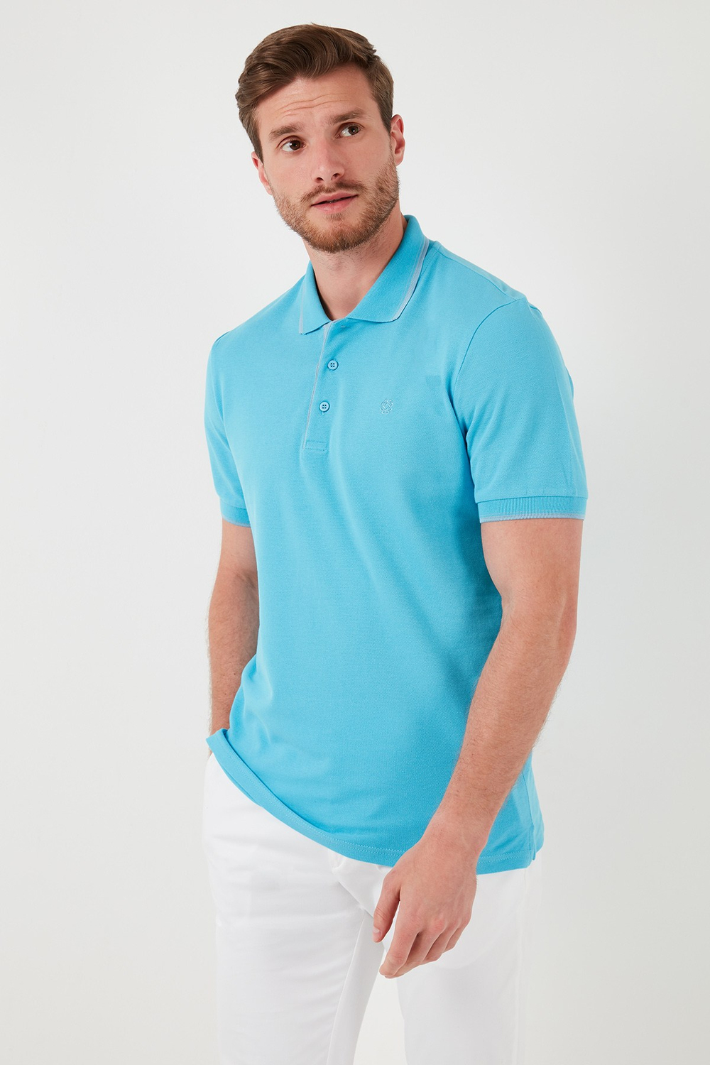 % 100 Pamuk Düğmeli Regular Fit Erkek Polo Yaka T Shirt 5902118 AQUA-MAVİ