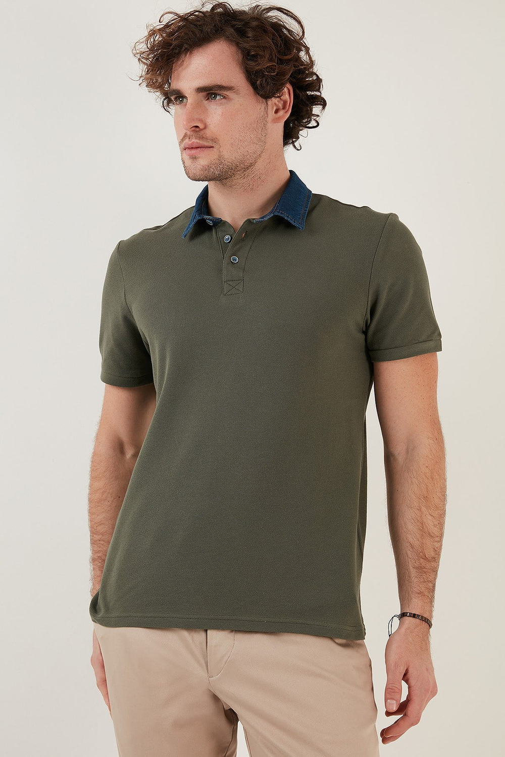 % 100 Pamuk Düğmeli Regular Fit Erkek Polo Yaka T Shirt 5902134 HAKİ