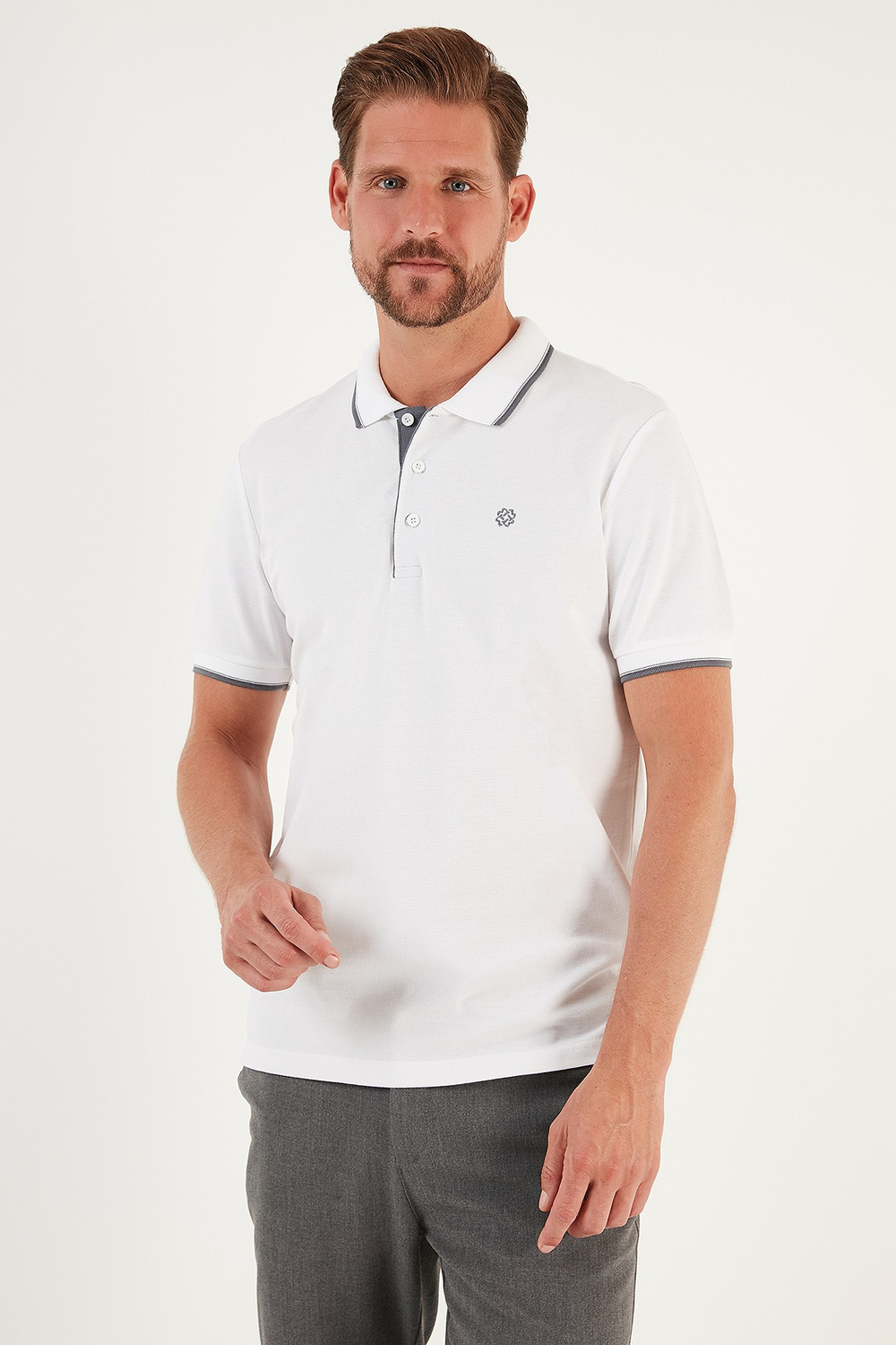 % 100 Pamuk Düğmeli Regular Fit Erkek Polo Yaka T Shirt 5902118 BEYAZ